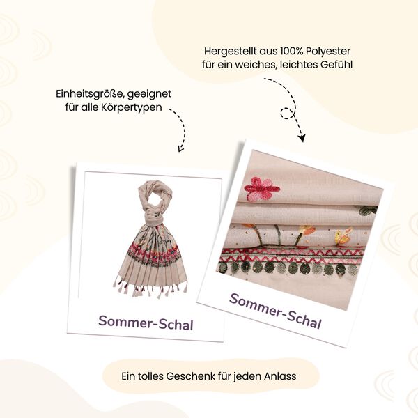 Leichter Sommer-Schal mit Diamantstickerei und Fransen, 68x180 cm, Beige image number 3