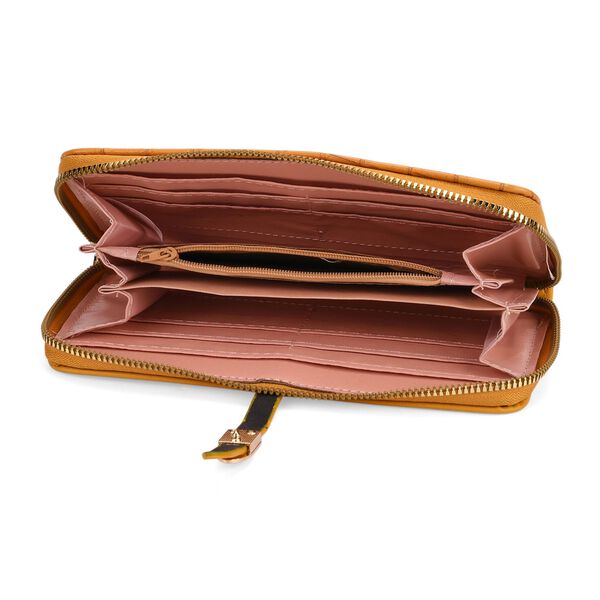 2-teiliges Geldbörsen-Set im Krokoprägungs-Design, Lange Geldbörse 20x10x3 cm und Bifold-Geldbörse 12x9x3,5 cm, Gelb image number 5
