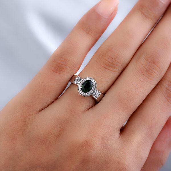 Nat&uuml;rlicher Chromdiopsid und Zirkon Halo Ring 925 Silber platiniert  ca. 0,99 ct image number 3