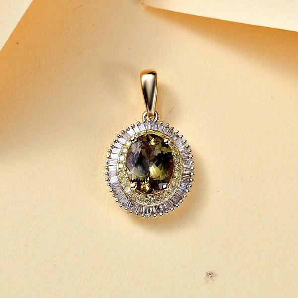 AAA natürlicher goldener Tansanit, gelber und weißer Diamant Anhänger in 585 Gold - 2,37 ct. image number 2
