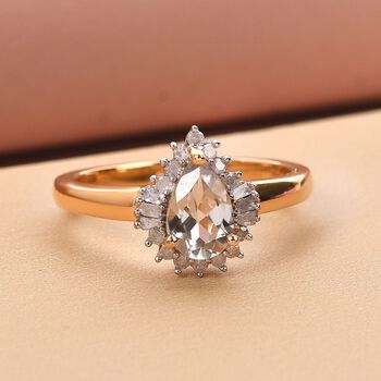 AAA Turkizit und wei&szlig;er Diamant-Ring, 925 Silber Gelbgold Vermeil  ca. 1,08 ct