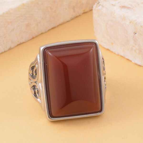 Roter Achat Ring, Reiner Edelstahl, (Größe 16.00), ca. 16.50 ct image number 2