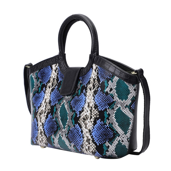 Handtasche aus 100% echtem Leder, Schlangenmuster, Blau  image number 7
