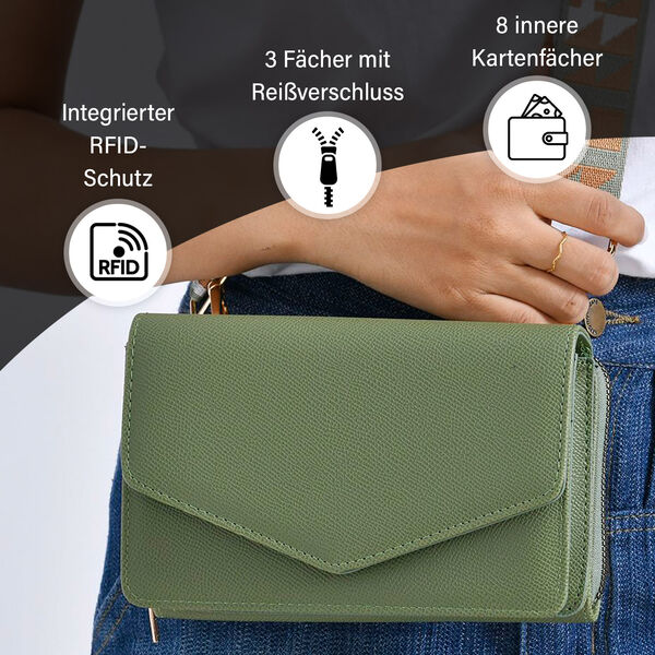 Modische Sling-Crossbody-Tasche mit RFID-Schutz, Grün image number 4