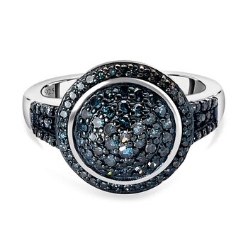 Blauer Diamant Ring, 925 Silber platiniert, (Gr&ouml;&szlig;e 16.00), ca. 0.75 ct