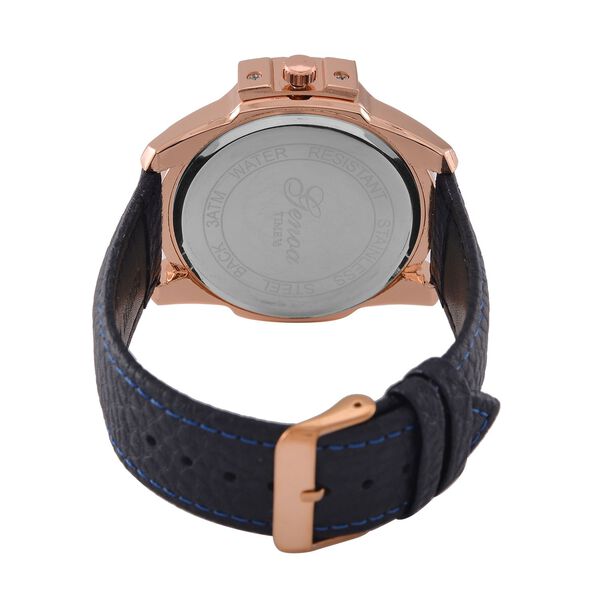 GENOA TIME V2 - Japanisches Datumswerk mit Blauem Lederarmband, Silber-Akzenten und Einzigartigem Zifferblatt-Design, Wasserdicht, 25 cm, ca. 79,00g, rosefarben image number 6