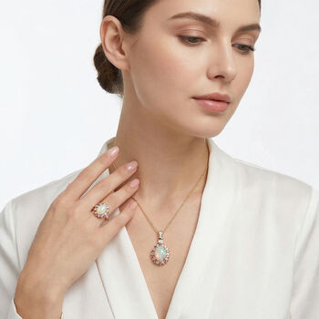 AA &auml;thiopischer Welo Opal Rosa Turmalin und Moissanit Anh&auml;nger mit 50cm Kette und Ring