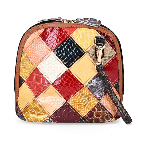 Chaos by Elsie- Echtleder Umh&auml;ngetasche mit RFID-Schutz und Kroko-Pr&auml;gung, Rautenmuster, 19x11x20cm