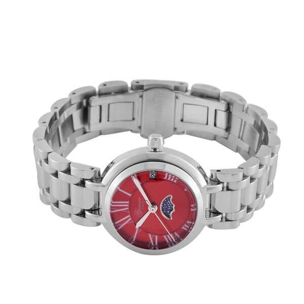 GENOA - Japanischem Uhrwerk und Rotem Sonnenschliff-Zifferblatt, Reiner Edelstahl, 20 cm image number 5