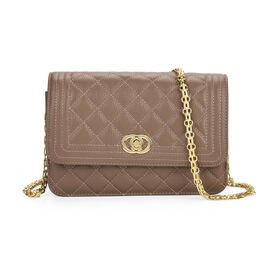 100% Echtleder Crossbody Tasche mit Metallkettenriemen in Stepp-Optik, 23,5x15x8cm, Schwarz