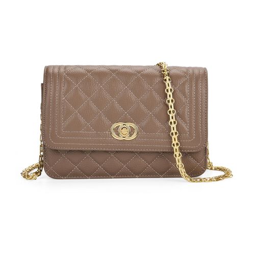 Shoulde bag with metal shoulder chain
Color:light grey same as picture
Size: L23.5xH15xW8cm
Wall: Polyester
Lining: Genuine leather+ polyester
Exterior: open pocket
Interior: slip-2, zipped-1
shoulder strap:120cm image number 0