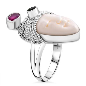 Royal Bali Kollektion - Ox-Bone, afrikanischer Rubin und Chromdiopsid Ring - 1,49 ct.