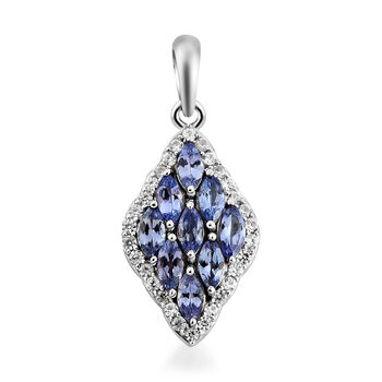 Tansanit und wei&szlig;er Zirkon-Anh&auml;nger, 925 Silber platiniert ca. 1,99 ct
