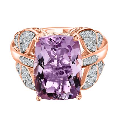 GP Trinfo Kollektion - Rose De France Amethyst, wei&szlig;er Zirkon Ring, 925 Silber Ros&eacute;gold Vermeil (Gr&ouml;&szlig;e 20.00) ca. 7.01 ct