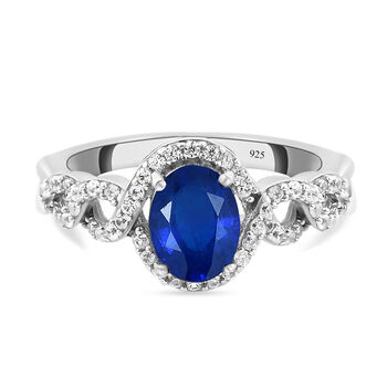 AAA Tansanischer Blauer Spinell (Diffundierter) und wei&szlig;er Zirkon Ring, 925 Silber platiniert (Gr&ouml;&szlig;e 16.00) ca. 1.91 ct