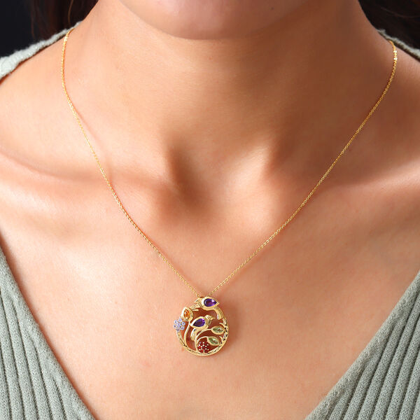 Afrikanischer Amethyst und Citrin Anh&auml;nger mit Silberkette 50 cm 925 Silber vergoldet ca. 1,02 ct image number 2