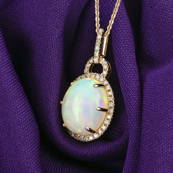 AAA Natürlicher, äthiopischer Welo Opal, Weißer Diamant Schmuckset 417 Gold ca. 3,60 ct. image number 1