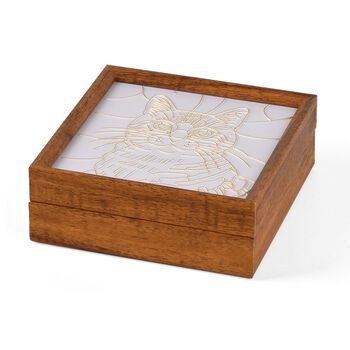 "Golden Lottery Painting              storage box-cat Product size: 23 * 15.3 * 6CM Packaging: 1 piece/white box Function: Storage box, colored sand, water-based eco-friendly adhesive, plastic cup, oil painting scraper"