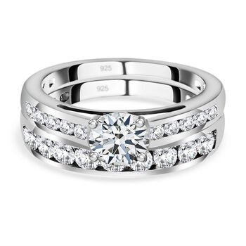 Moissanit Doppelring, 925 Silber platiniert ca. 1.38 ct