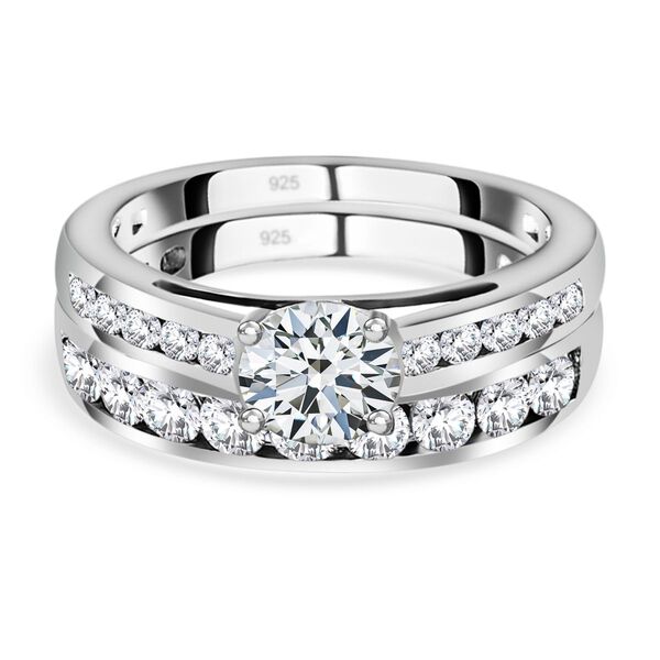 Moissanit Doppelring, 925 Silber platiniert ca. 1.38 ct