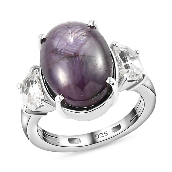 Sternrubin und wei&szlig;er Zirkon-Ring, 925 Silber platiniert  ca. 10,71 ct image number 4