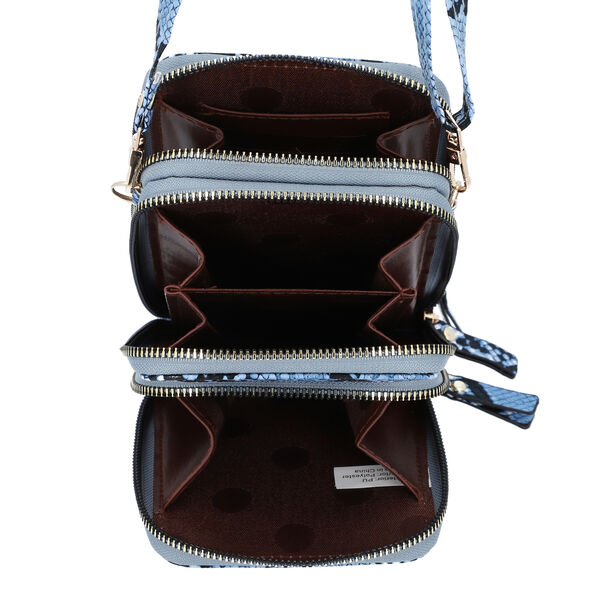 Schultertasche mit RFID-Schutz und Schlangenhaut Muster, Blau image number 6