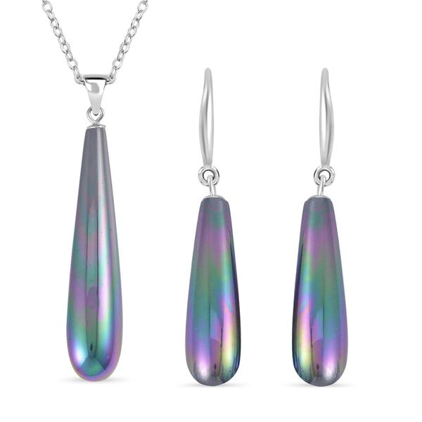 Pfauenfarbes Muschelkernperle-Schmuckset