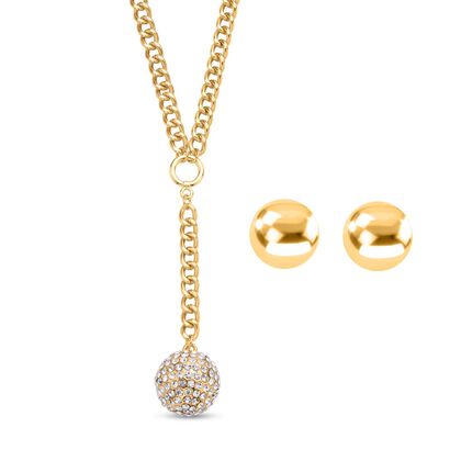 2er Set -Wei&szlig;es Kristall-Collier und Ohrstecker, ca. 50 cm, goldfarben 7.00 ct