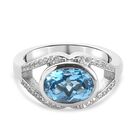 Blauer Topas und Zirkon Ring 925 Silber platiniert (Größe 16.00) 2.26 ct