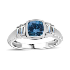AA Blauer Zirkon, Weißer Zirkon Ring 925 Silber rhodiniert (Größe 17.00) ca. 1,83 ct