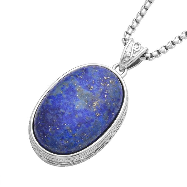 2er Set, Lapislazuli Anh&auml;nger mit Kette, Edelstahl, ca. 62.00 ct image number 3