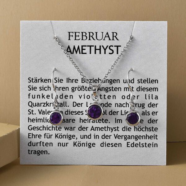 Afrikanischer Amethyst-Anhänger und Ohrringe aus 925 Silber, mit Kette aus Edelstahl ca. 2.62 ct image number 9