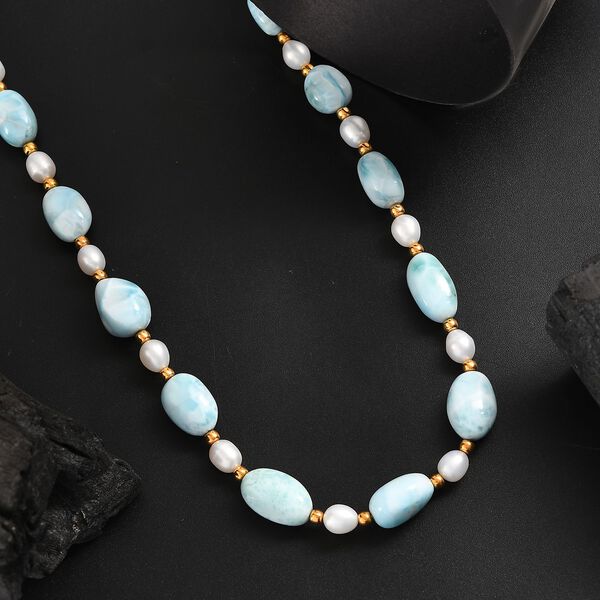 AA Larimar und Süßwasser Perle 45cm Halskette und 19cm Armband image number 2
