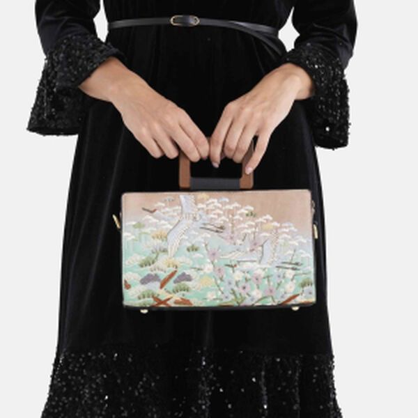 Florale Kunstprint Clutch-Crossbody-Tasche, 30 x 13 x 19 cm, Apricot image number 3