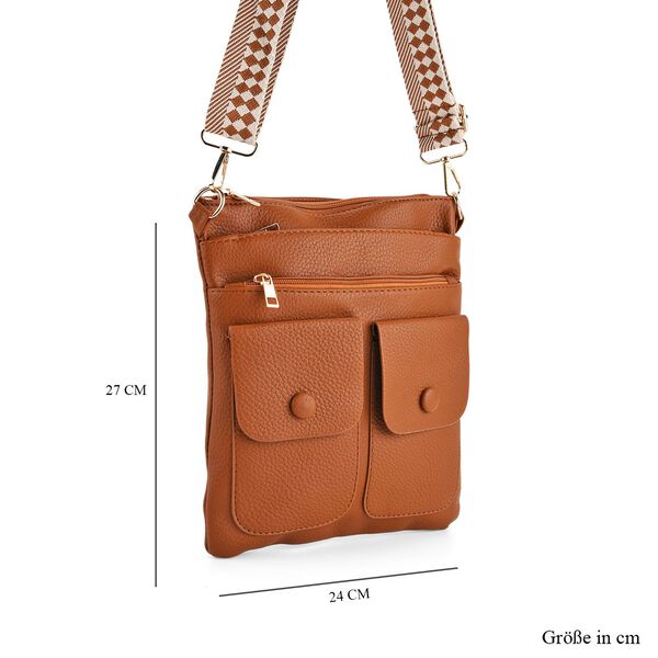 Umh&auml;ngetasche aus feinem Lederimitat mit mehreren Taschen, 120cm Trageriemen, 24x27cm, Braun image number 8