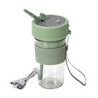 Tragbarer Mini-Mixer mit Deckel und Trinkhalm, 350 ml, mit Edelstahlklinge und USB-Aufladung, 174x88 mm, Wiederaufladbar, Grün