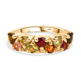 Blühendes Band -Mehrfarbig-Turmalin Ring 925 Silber 750 Gelb Vergoldet (Größe 20.00) ca. 1.64 ct