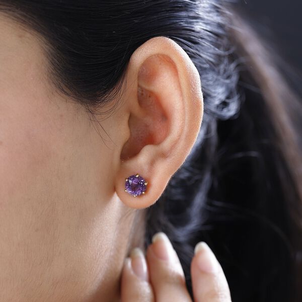 120 Facetten Lusaka Amethyst Ohrringe, 925 Silber Gelbgold Vermeil ca. 4.15 ct image number 3