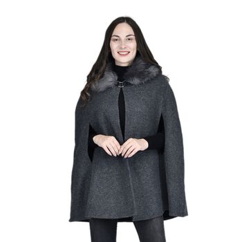 TAMSY - Kunstfell Cape, Einheitsgr&ouml;&szlig;e Dunkelgrau