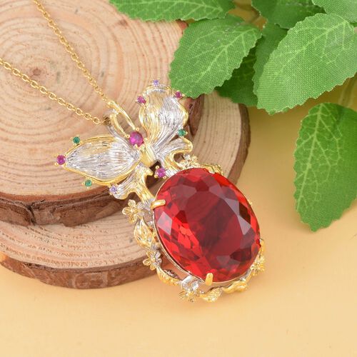 Glas, Mehrfarbiger Zirkonia Anhänger mit Kette Messing, Reiner Edelstahl goldfarben image number 1