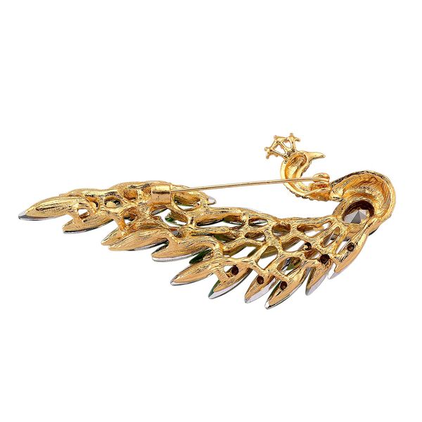 Mehrfarbiger Kristall Pfau Brosche  Gelb image number 3