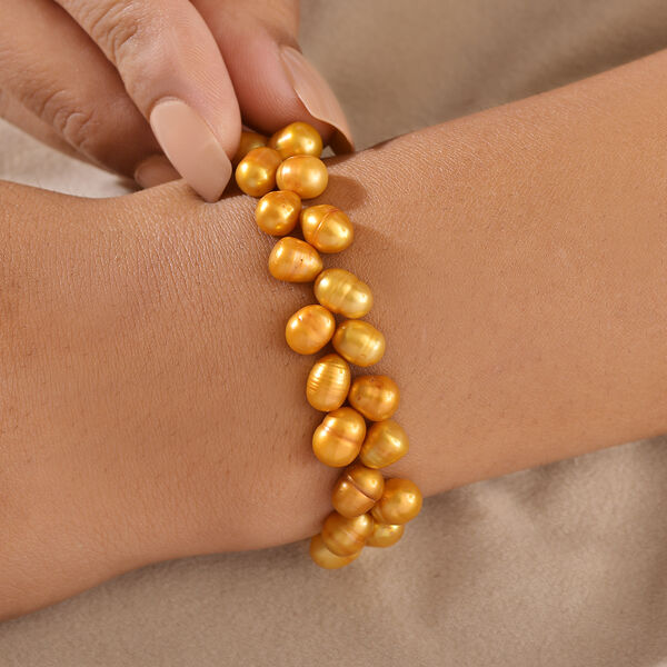 Golden gef&auml;rbtes S&uuml;&szlig;wasserperle Armband, 19+5cm image number 3