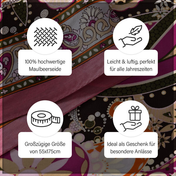 LA MAREY &ndash; Satinschal aus Maulbeerseide, Pink, Blumenmuster image number 4