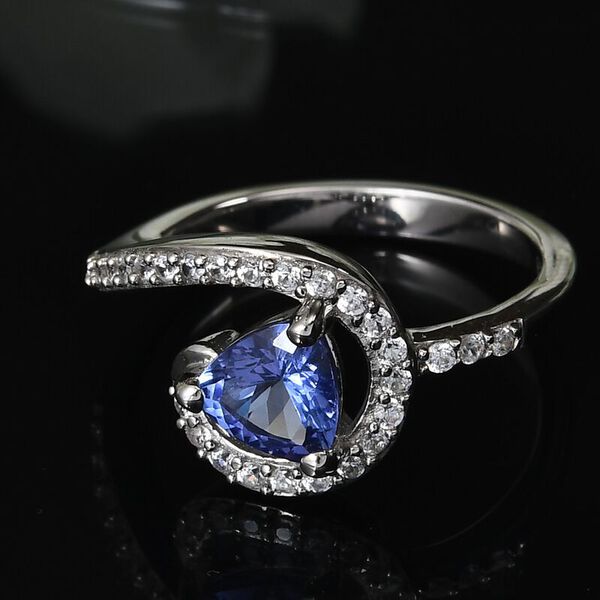 Tansanit und Zirkon Halo Ring 925 Silber Platin-&Uuml;berzug image number 2