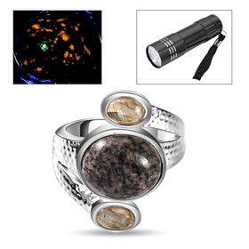 Handgearbeiteter, natürlicher Yooperlith und Labradorit-Ring, 925 Silber, ca. 6,23 ct