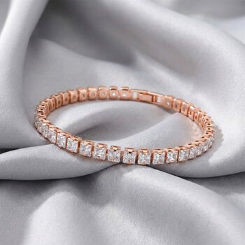 Wei&szlig;es Carr&eacute;-Schliff Zirkonia 19cm Armband in Ros&eacute;goldton