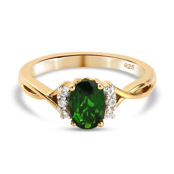 nat&uuml;rlicher Chromdiopsid und Zirkon Ring 925 Silber vergoldet (Gr&ouml;&szlig;e 16.00) ca. 0,98 ct