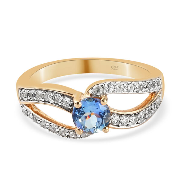 Pfau Tansanit und Zirkon-Ring, 925 Silber Gelbgold Vermeil  ca. 1,07 ct