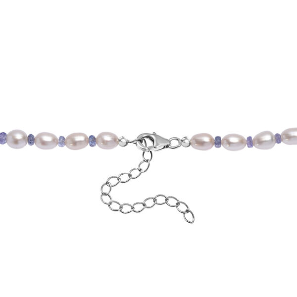 AA Wei&szlig;e S&uuml;&szlig;wasser Perle, Tansanit Halskette ca. 45 cm+ 5cm extender, 925 Silber rhodiniert image number 4