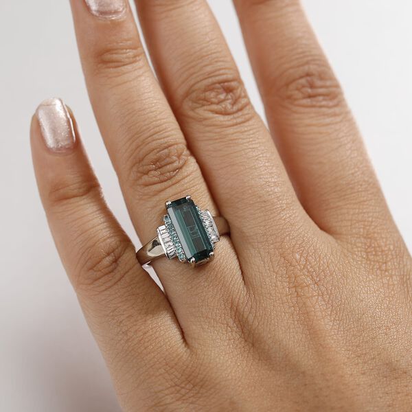 RHAPSODY zertifiziert und gepr&uuml;ft AAAA Indigolith, Paraiba Turmalin und VS-EF Diamant Ring in 950 Platin - 3,93  ct. image number 2